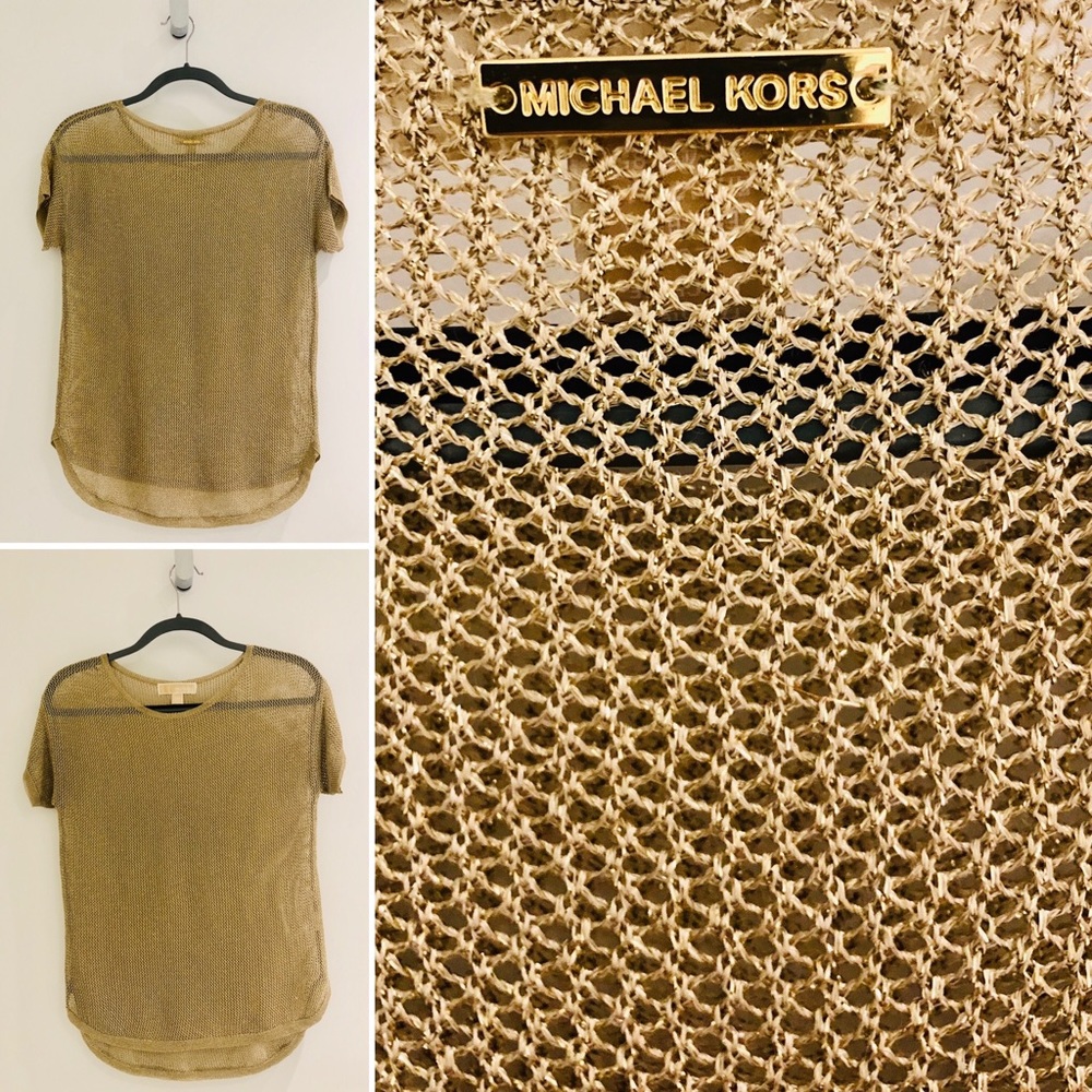 MICHAEL KORS Gold knit top.